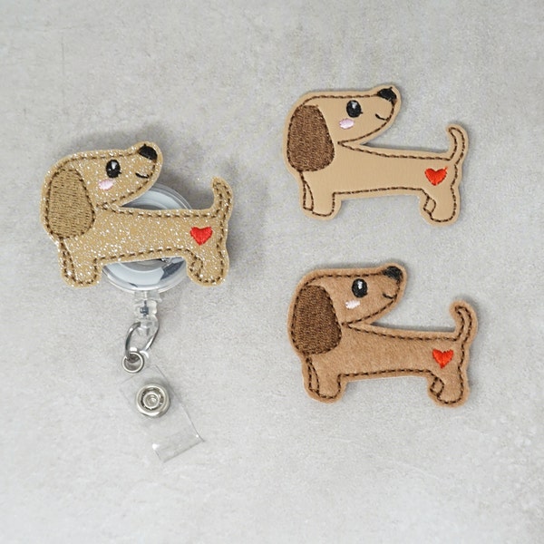 Light Brown Daschund Badge Holder, Weenie Dog Badge Holder, Pediatric Badge Holder