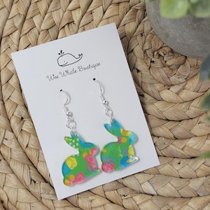 Floral Bunny Dangle Earrings, Floral Earrings, Bunny Dangle Earrings, Bunny Earrings, Rabbit Earrings, Floral Rabbit Earrings, Green Earring