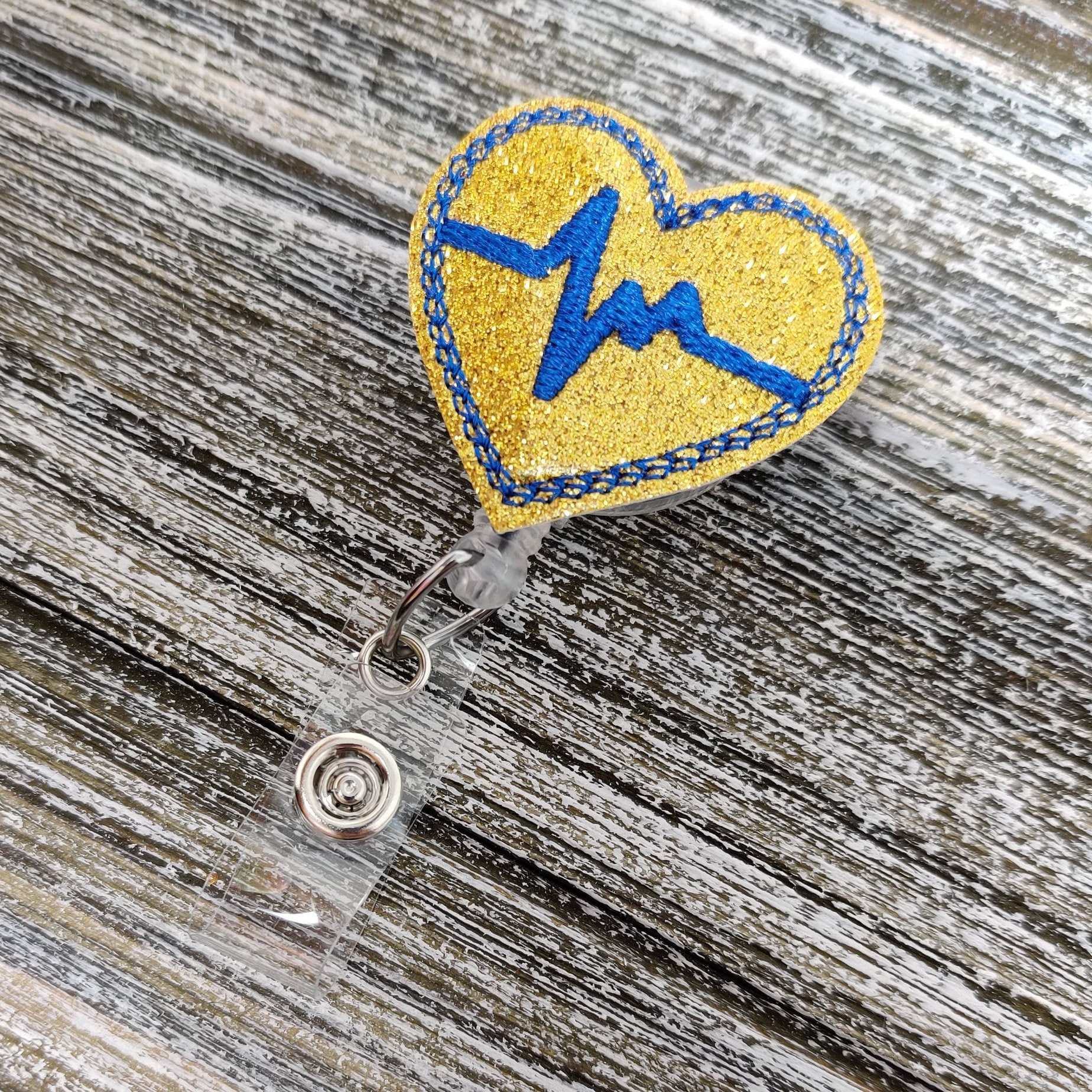Gold Glitter and Blue EKG Heart Badge Holder EKG Heart Badge Etsy