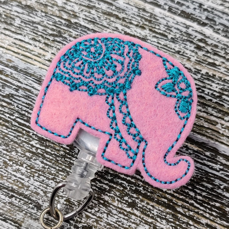 Mandala Elephant Badge Reel Mandala Badge Holder Pink And Aqua Mandala Elephant Badge Holder