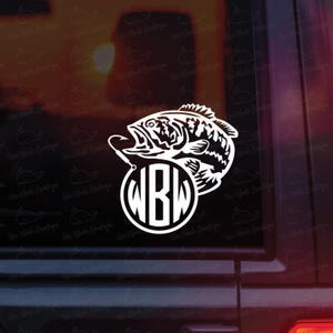 Bass Monogram Decal, Large Mouth Bass  Monogram Decal, Fishing Monogram Decal, Fishing Decal, Fishing Sticker, Customizable Bass Decal, Fish