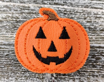 Porte-insigne Orange Vinyl Jack-o'-lantern, Porte-insigne Jack-o'-lantern, Porte-insigne orange de citrouille d’Halloween, porte-insigne de citrouille