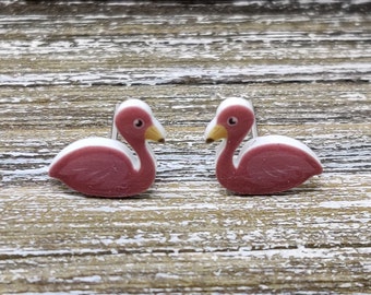 Pink Resin Flamingo Stud Earrings, Pink Flamingo Stud Earrings, Pink Flamingo Earrings