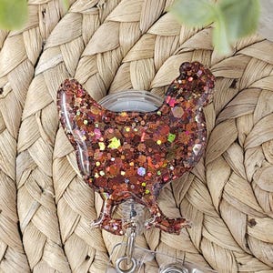 Glitter Chicken Retractable Badge Holder, Chicken Badge Reel, Chicken Badge Holder, Hen Badge Reel, Hen Badge Holder, Nurse Badge Reel