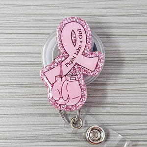 Fight Like A Girl Retractable Badge Holder | Breast Cancer Awareness Badge Holder | Pink Ribbon Badge Holder | Pink Ribbon Badge Reel