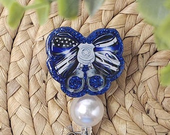 Thin Blue Line Retractable Badge Holder, Police Wife Badge Holder, Police Wife Badge Reel, Blue Line Badge Holder, Blue Line Badge Reel