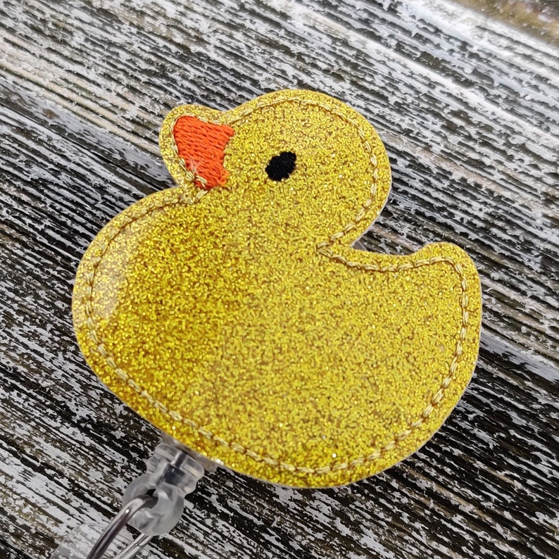 Rubber Duck Badge Reel Pediatric Badge Holder Gold Glitter Rubber Duck Badge Holder