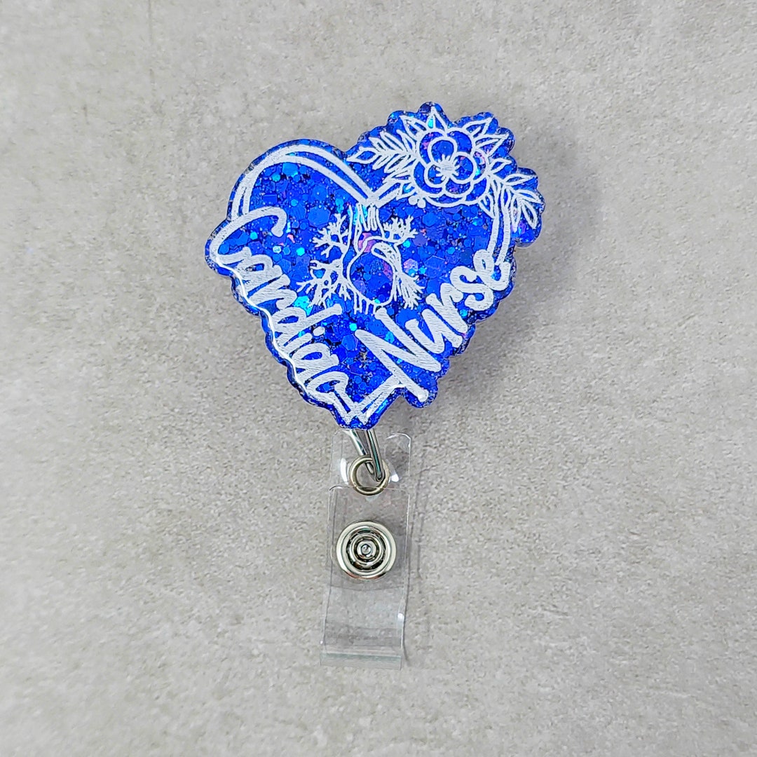 Glitter Resin Cardiac Nurse Badge Holder, Cardiac Nurse Badge Reel
