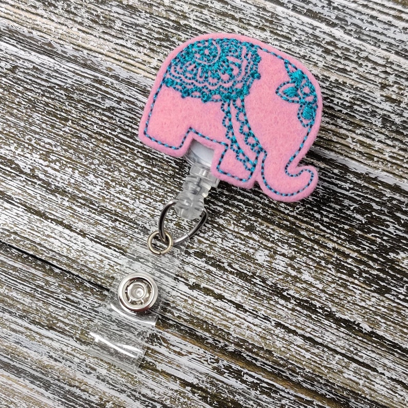 Mandala Elephant Badge Reel Mandala Badge Holder Pink And Aqua Mandala Elephant Badge Holder