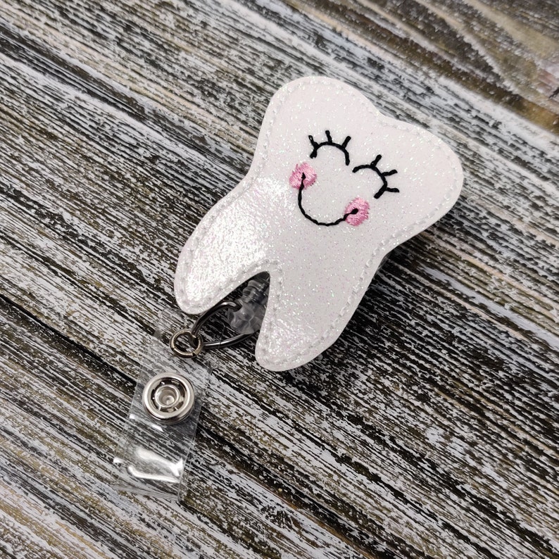 White Glitter Tooth Badge Holder Glitter Tooth Badge Holder Etsy