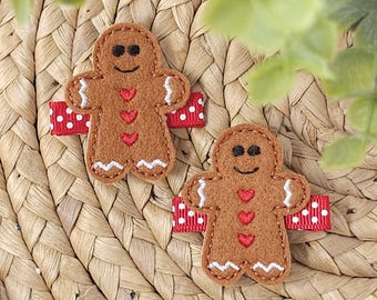 Gingerbread Man Hair Clips, Gingerbread Man Hair Barrettes, Christmas Hair Clips, Christmas Hair Barrettes, Red Hair Clips, Gingerbread Man