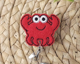 Bobine de badge rétractable crabe en feutre rouge, décoration pour bobine de badge, infirmière, enseignant