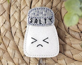 Salty Retractable Badge Reel, Salt Shaker Badge Reel, Salty Badge Holder, Be Salty Badge Holder, Nurse Badge Holder, Nurse Badge Reel, Salty