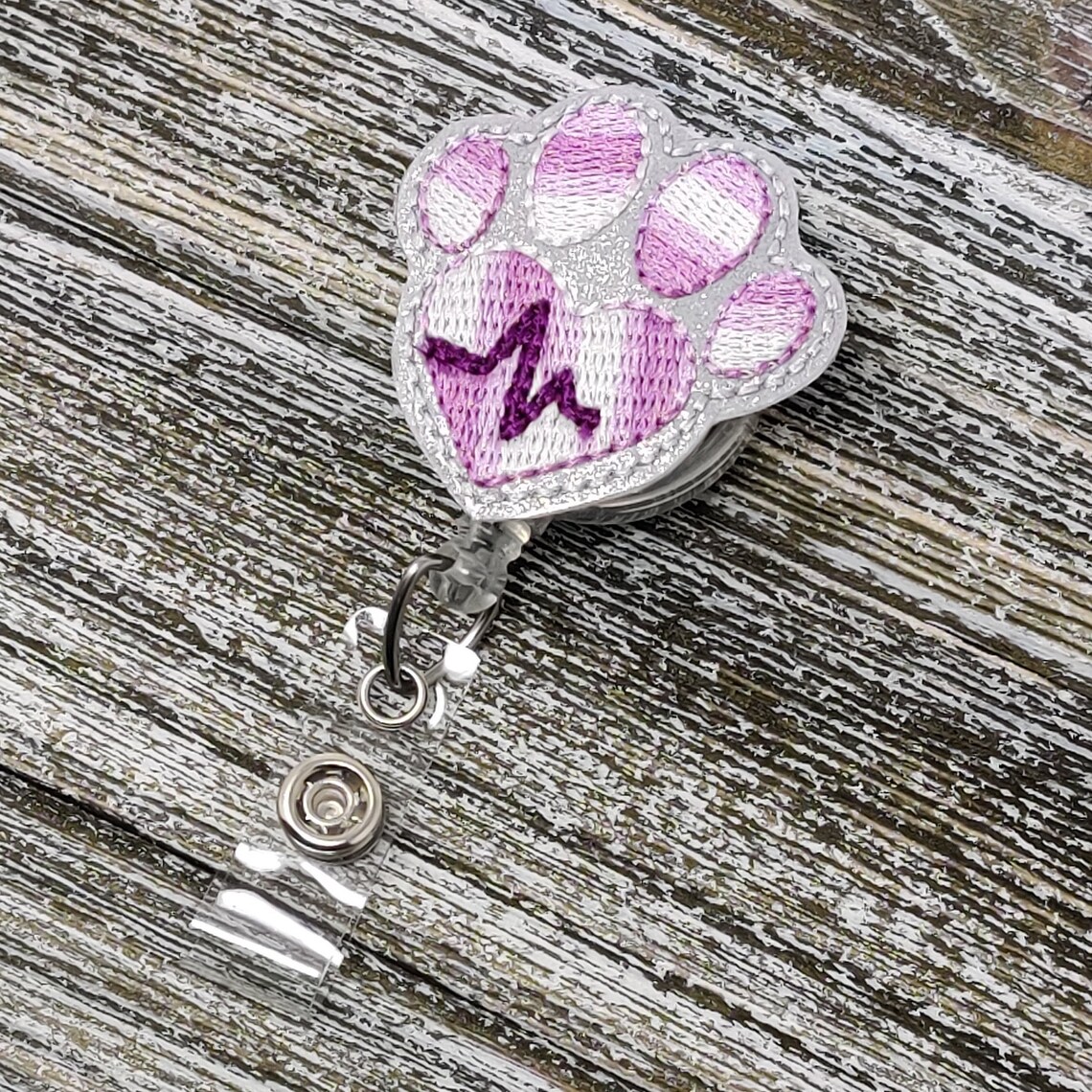 Silver Glitter Vinyl Paw Print Badge Holder Purple And White Etsy