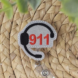 Silver Glitter Vinyl 911 Dispatcher Badge Holder, 911 Dispatcher Badge Holder, 911 Dispatcher Badge Reel, Dispatcher Badge Holder, Dispatch