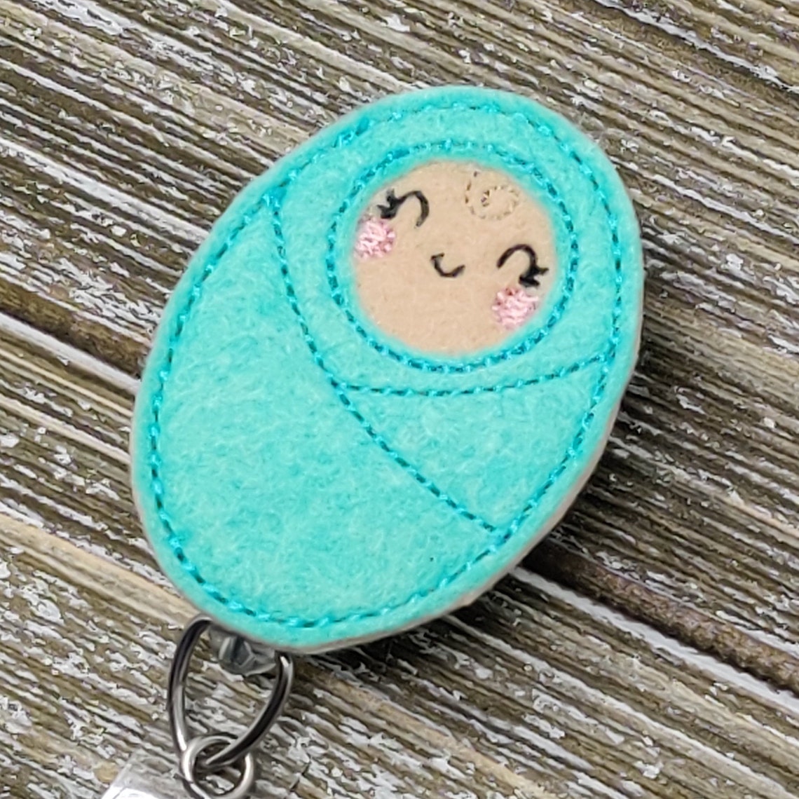 Aqua Felt Swaddled Baby Badge Holder Baby Bundle Badge Etsy