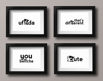 Minnesota State Printable Set in Black and White featuring Minnesota Phrases or Sayings, Size 4x6 Inches