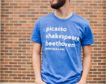 Winona Arts Shirt, Blue Crew Neck | Winona MN, Minnesota, State Shirt, Minnesota Gifts, Minnesota Clothing, Minnesota Tshirt