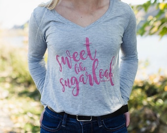 Sugarloaf Shirt, Gray V-Neck | Long Sleeved, Winona MN, Minnesota, Winona Shirt, Minnesota Gifts, Minnesota Clothing, Graphic Tees Mom