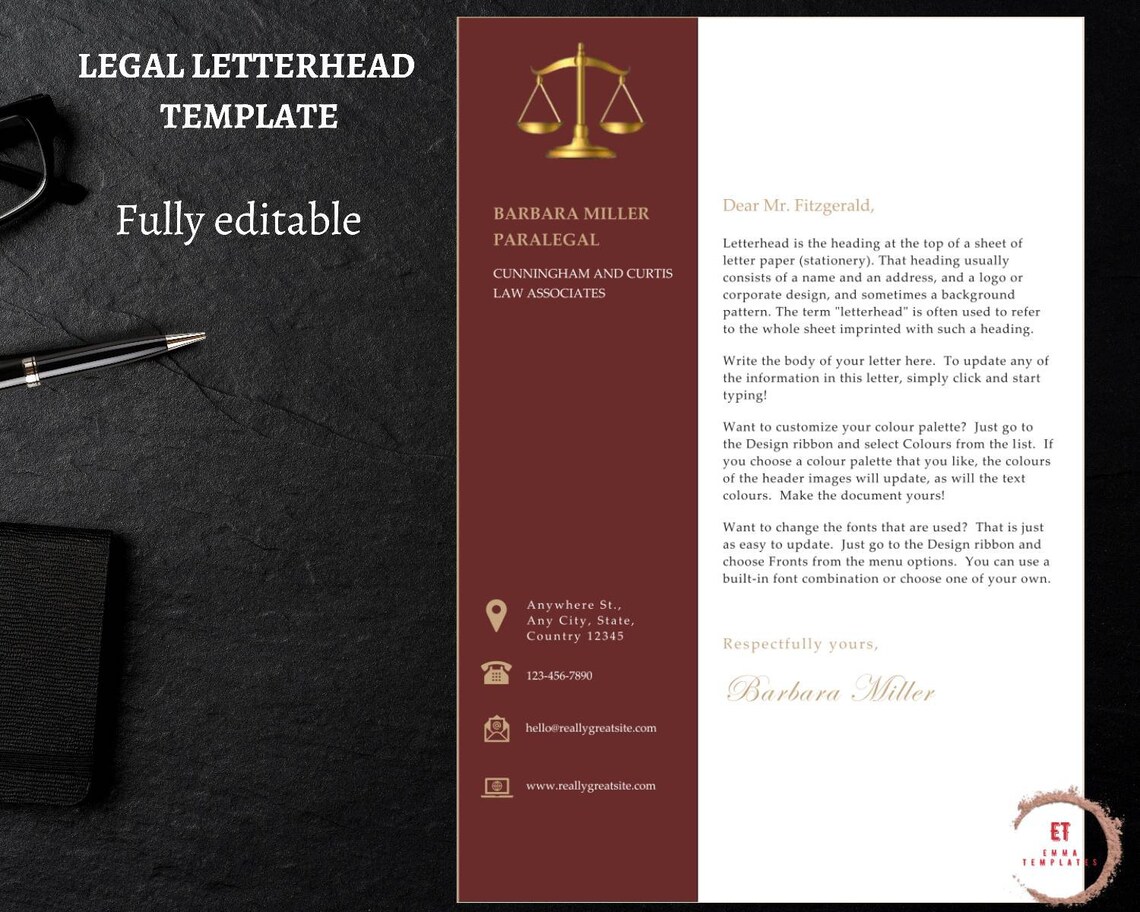Legal Letterhead Professional Letterhead Template Envelope Etsy