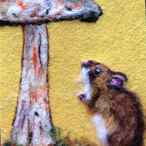 Maus und Fliegenpilz Bild / Grußkarte - Nadel gefilztes Original - handgemacht - C6 Format - blanko für Ihre eigene Nachricht