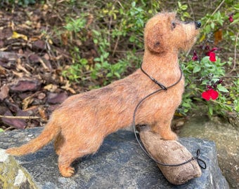 Red Dachshund Wire Haired - Needle Felted, One of A Kind