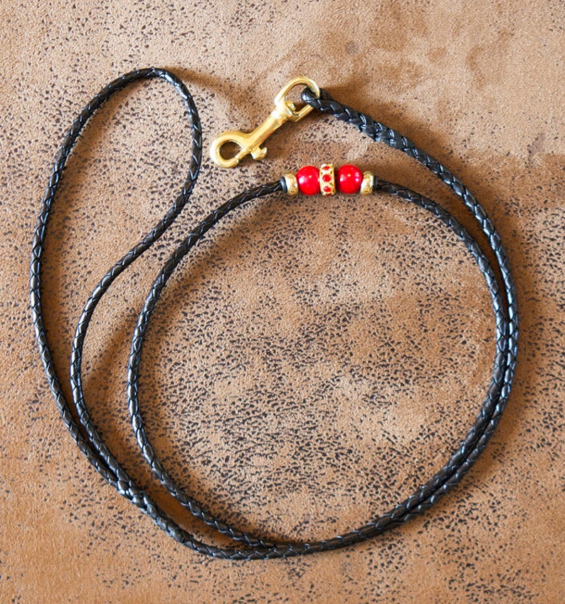 Dog Show Lead Braided, fine, elegant 4mm Leather with Beads and a Trigger Clip image 2