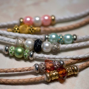 Dog Show Lead - Braided, fine, elegant 4mm Leather with Beads and a Trigger Clip