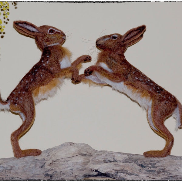 March Hares (Lievres) - Needle Felted, One of A Kind- now sold, example only