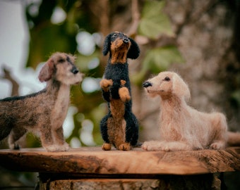 Needle Felted Dachshund / Teckel Trio - Hand Made, One Of A Kind