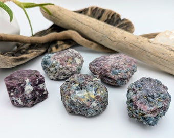 Raw Ruby in Kyanite Specimen, Natural Hexagon Ruby