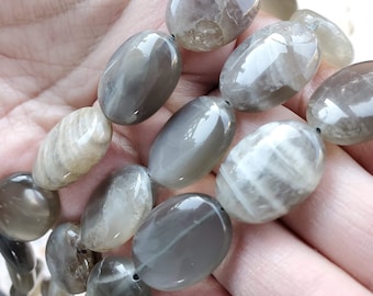 Black Moonstone Oval Beads