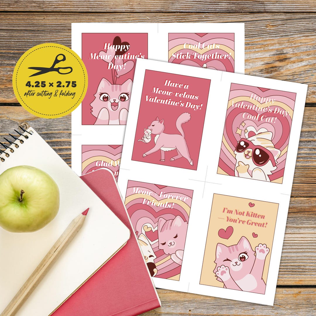 Cat Valentine Cards Purrfect for Teachers — Foldable Mini Classroom ...