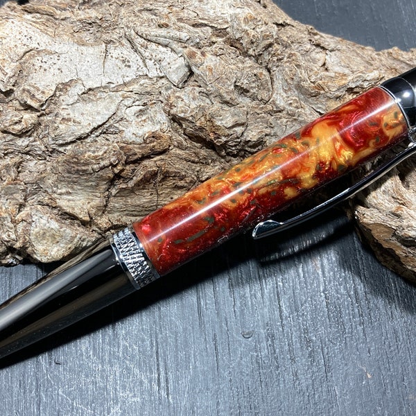 Awesome Chrome  and Gun Metal Ballpoint Pen with "Fire Belly Toad" Body (#2255)