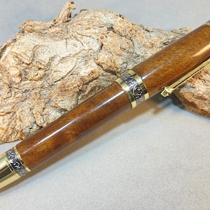 Gold & Black Titanium Fountain Pen: Turkish Walnut, Swarovski Crystal