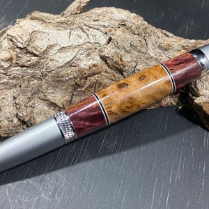 Elegant Ballpoint Pen Made With Willow Burl and Appointed in Chrome and Satin Chrome (#2162)