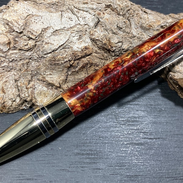 Stunning Gold & Chrome Ballpoint Pen with Fire Belly Toad Resin Blank (#2252)