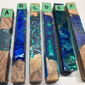 More assortments of Blue & Green Hybrid Alumilite Resin Pen Blanks