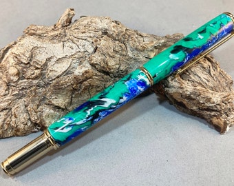 24K Gold Plated Fountain Pen: Conch Green Custom Resin