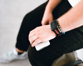 Nevi Black Red Gray Apple Watch Band 40mm 41mm 44mm 45mm, Designer Apple Band, Apple Band, Apple Watch Band
