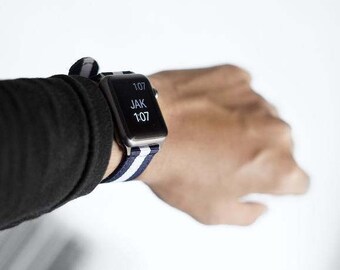 Cambridge Navy & White Apple Nylon Strap, Apple Strap, Designer Apple Band, Apple Band