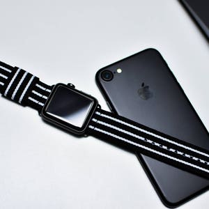 Preston Black and White Stripe Apple Watch Strap, Iwatch Strap, Nylon Strap, Iwatch Bands Strap, Iwatch bild 2