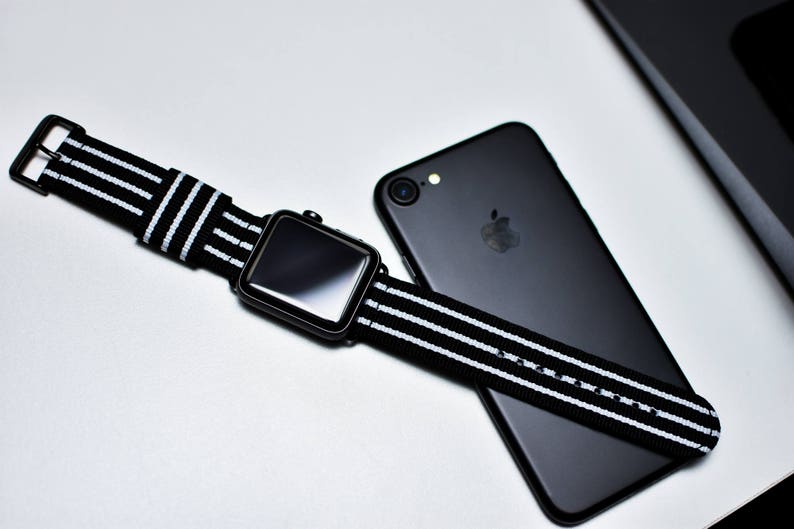 Preston Black and White Stripe Apple Watch Strap, Iwatch Strap, Nylon Strap, Iwatch Bands Strap, Iwatch bild 2
