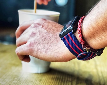 Seafarer navy red Apple Watch band style nylon strap