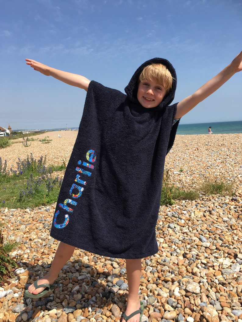 Personalised childs hooded towels , beach changing robes, beach cover up 