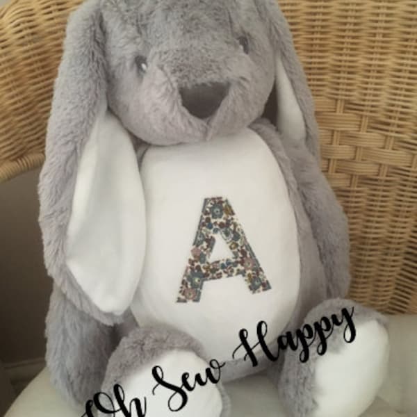 Personalised soft toy / pyjama case bunny with Liberty fabric Betsy Bunny (grey or light cream)