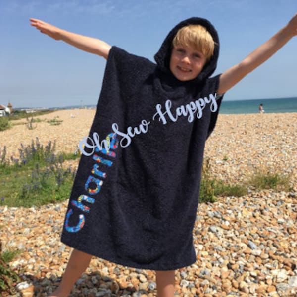 Personalised childs hooded towels , beach changing robes, beach cover up