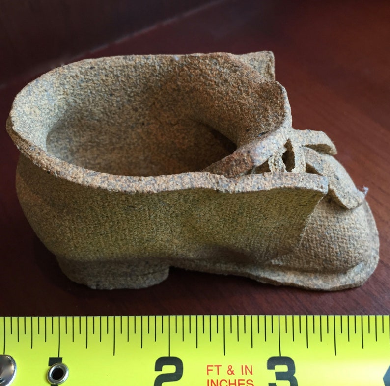 shoe mini hand-made clay but looks like new! Vintage laced bootie baby