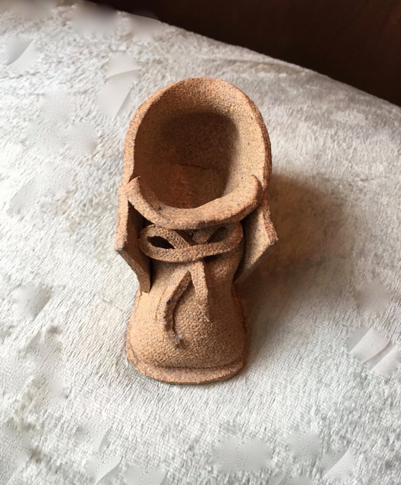shoe mini hand-made clay but looks like new! Vintage laced bootie baby