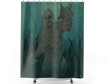 Creature from the Black Lagoon Shower Curtain Horror Bathroom 71" x 74" Shower Curtain Gillman